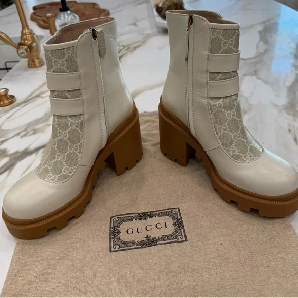 Gucci Cream and Tan Platform Ankle Boots Brand New in Box - Never Worn - Picture 2 of 8